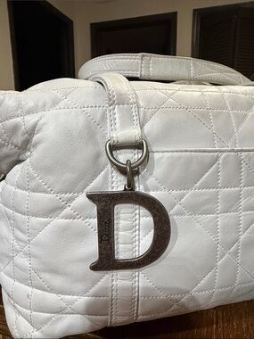 Dior White Quilted Leather Shoulder Bag with 'D' Charm